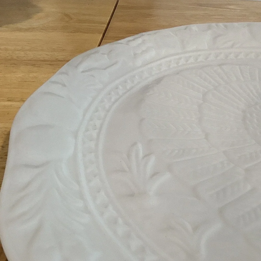 Vintage Oggi Corp White Embossed Ceramic Turkey Platter 18